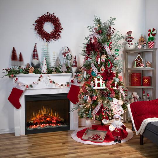 12" White Plush Christmas Cone Tree with Red Pompom Ornaments